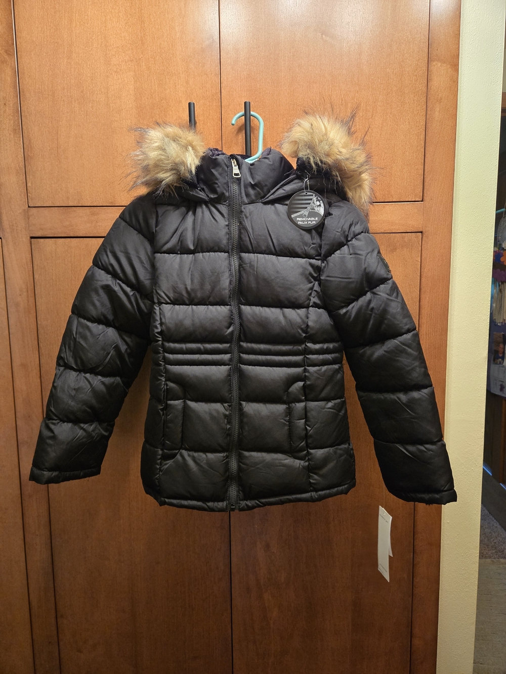 Madden Girl Black Puffer Jacket with Faux Fur Trim